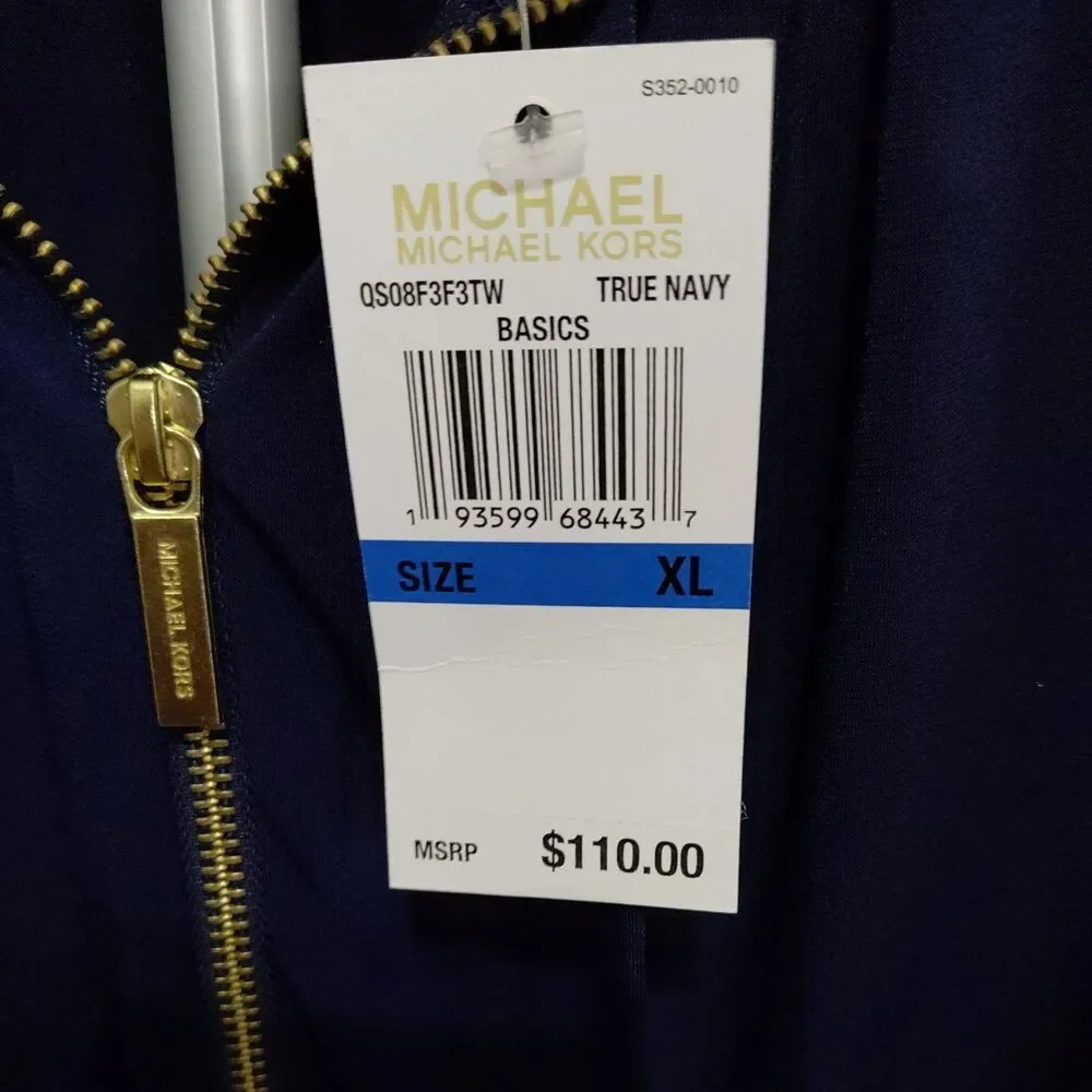 New Michael Kors Basic Sleeveless Dress Womens XL in Navy Strings Zipper $110